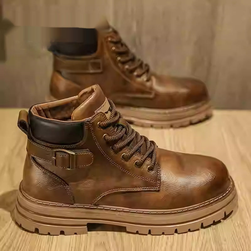 Retro British Style High-Top Leather Biker Boots