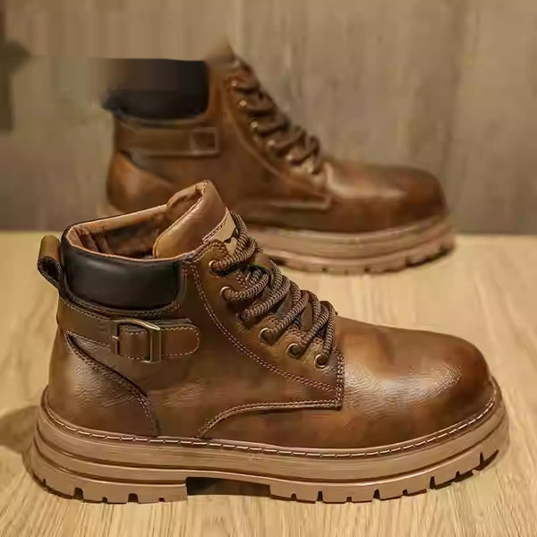 Retro British Style High-Top Leather Biker Boots