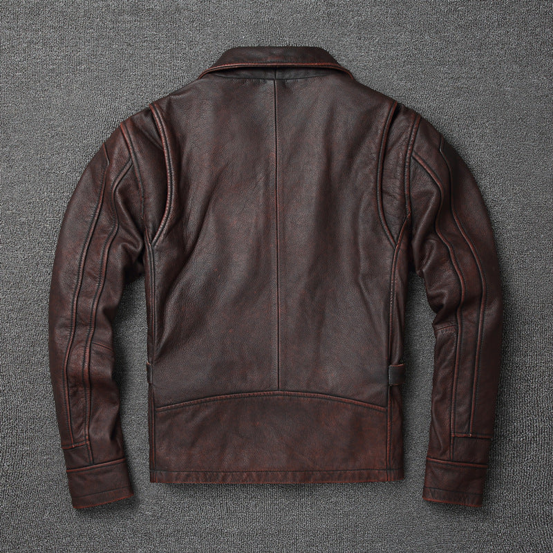 Distressed Leather Motorcycle Coat