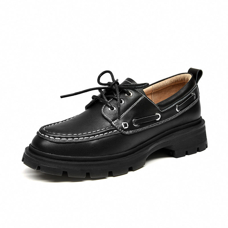 British Style Leather Platform Flats