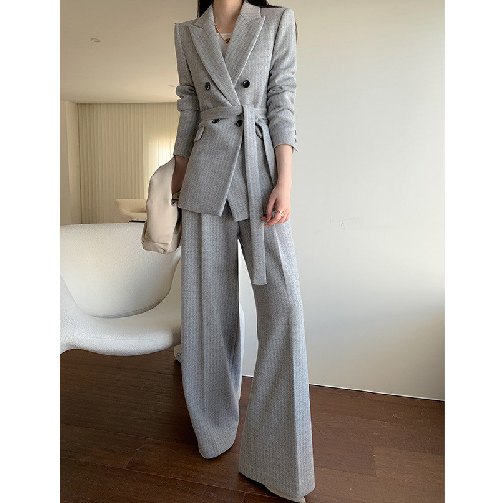 Wool Coat & Wide Leg Trousers Suit