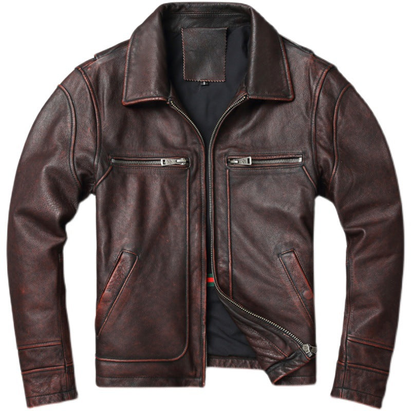 Distressed Leather Motorcycle Coat