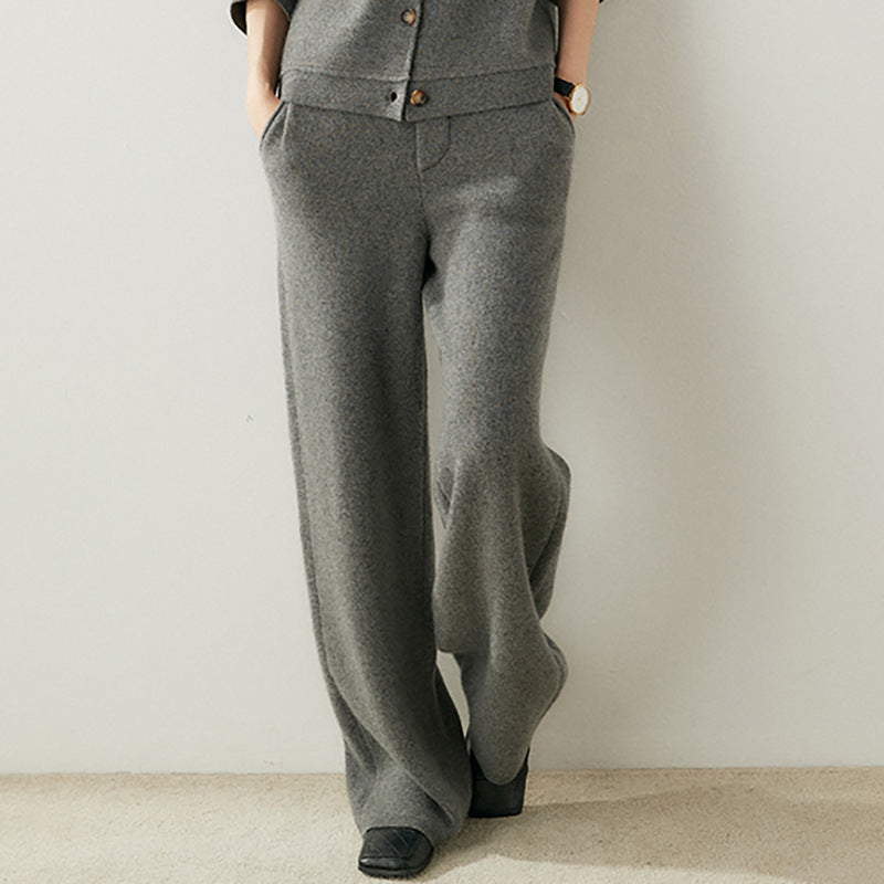 High-Waisted Knitted Cashmere Wide-Leg Pants