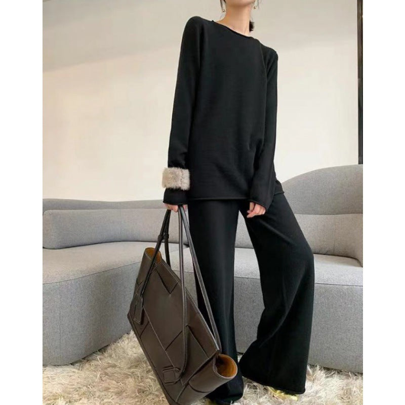 2-Piece Knitted Sweater & Wide-Leg Pants