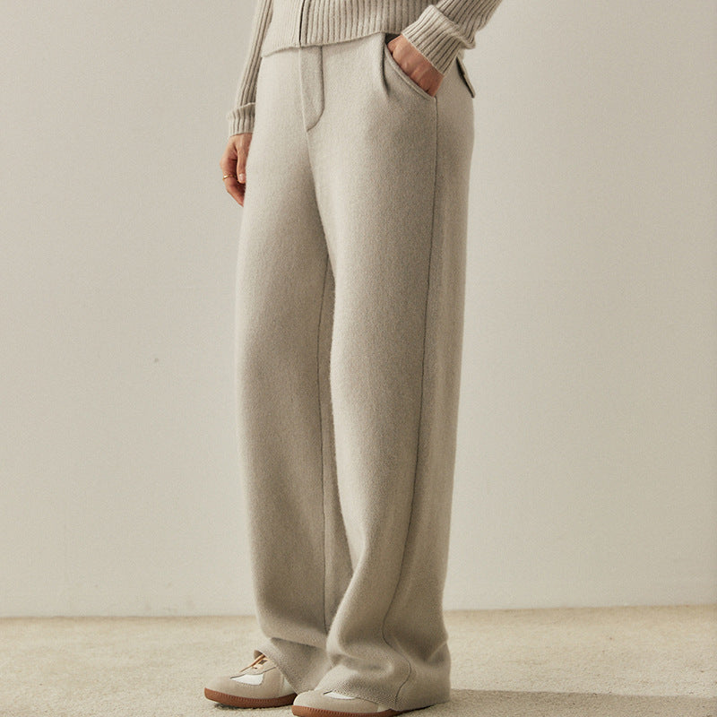 High-Waisted Knitted Cashmere Wide-Leg Pants