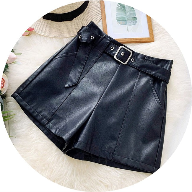 High-Waist Leather Shorts