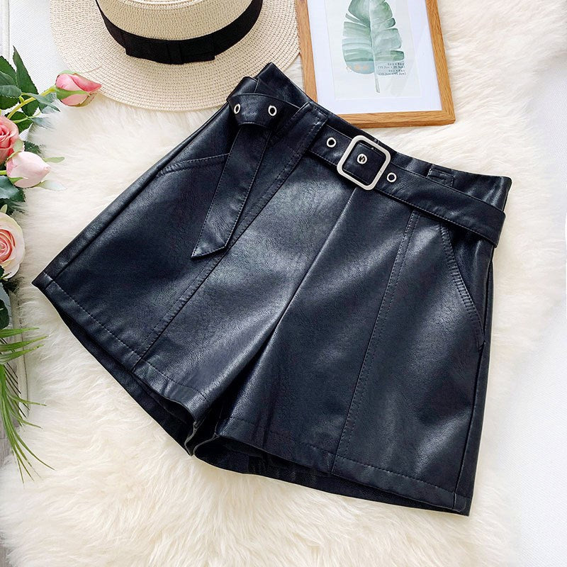High-Waist Leather Shorts