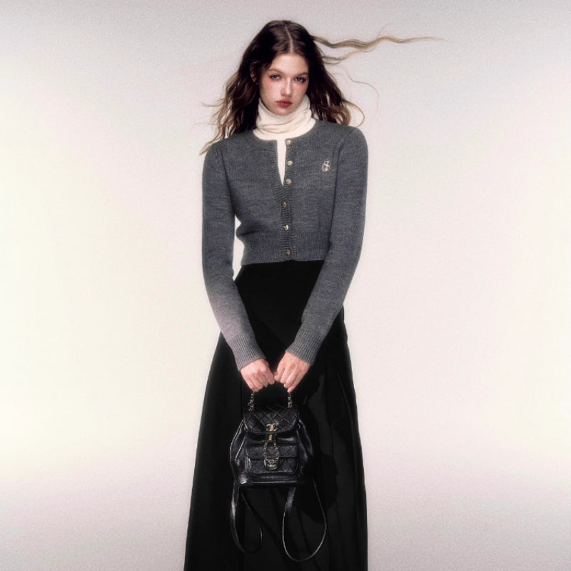 Short Round Neck Wool Cardigan Coat
