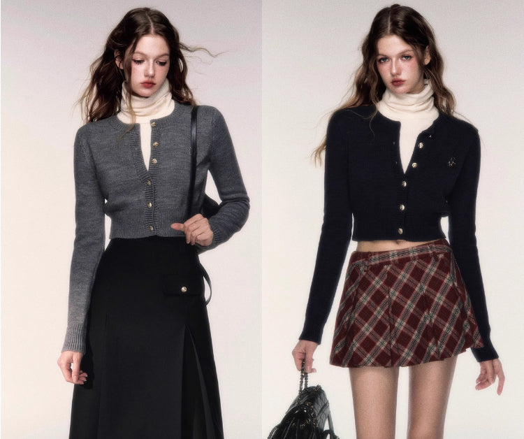 Short Round Neck Wool Cardigan Coat