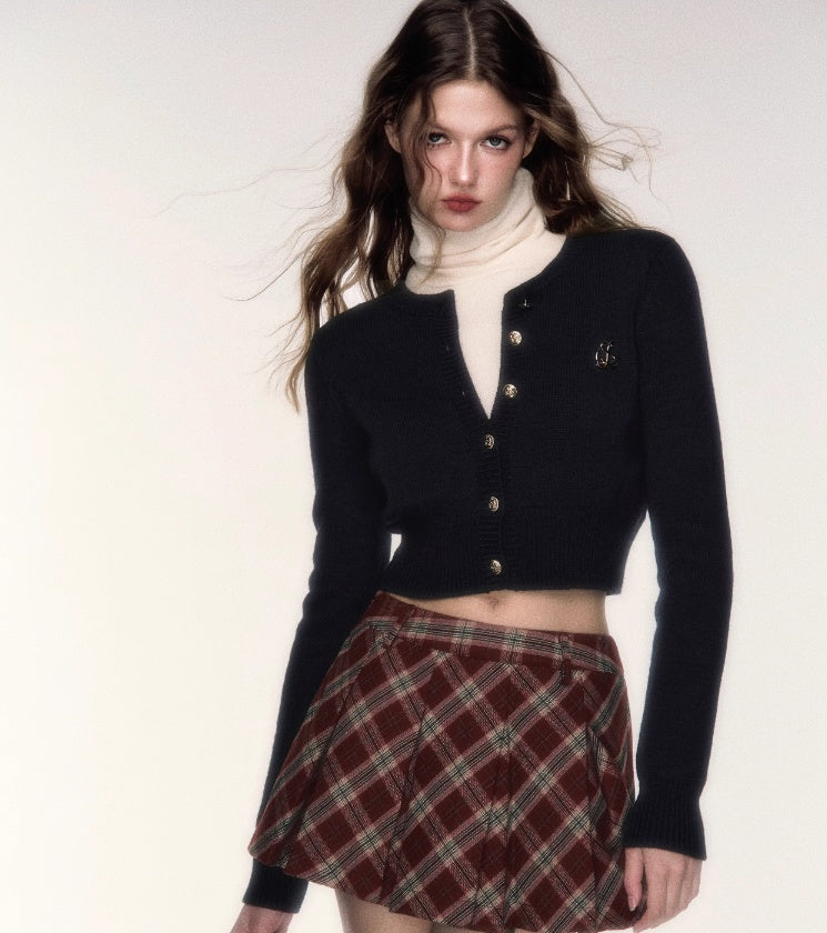 Short Round Neck Wool Cardigan Coat