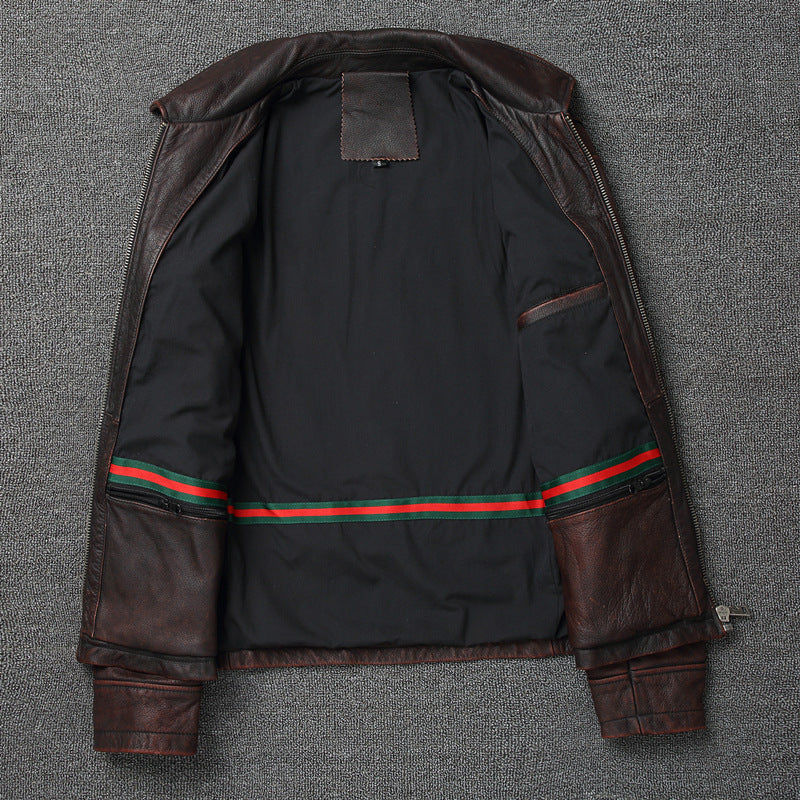 Distressed Leather Motorcycle Coat