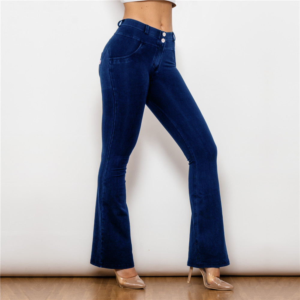 Elastic Mid-Waist Jeans