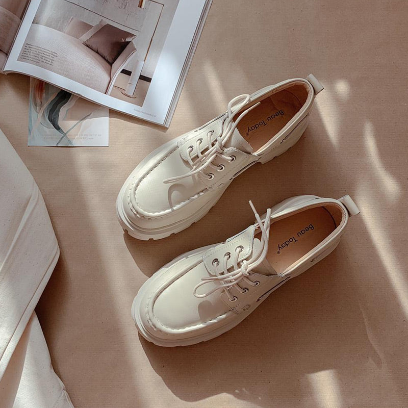 British Style Leather Platform Flats