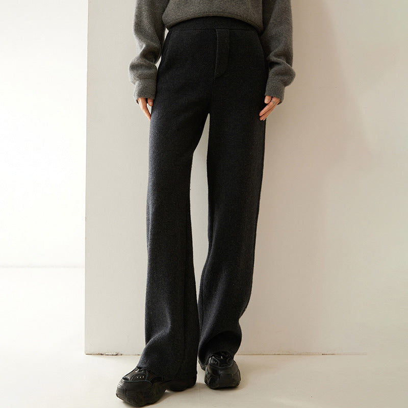 High-Waisted Knitted Cashmere Wide-Leg Pants