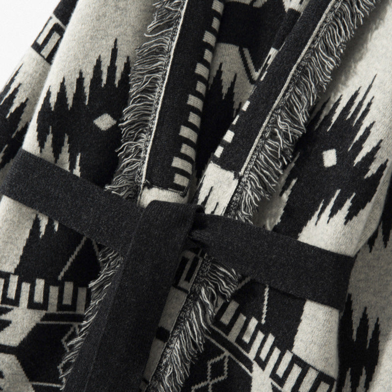 Vintage Jacquard Tassel Cardigan