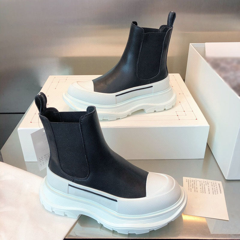 Leather Shoes Platform Ankle Boots