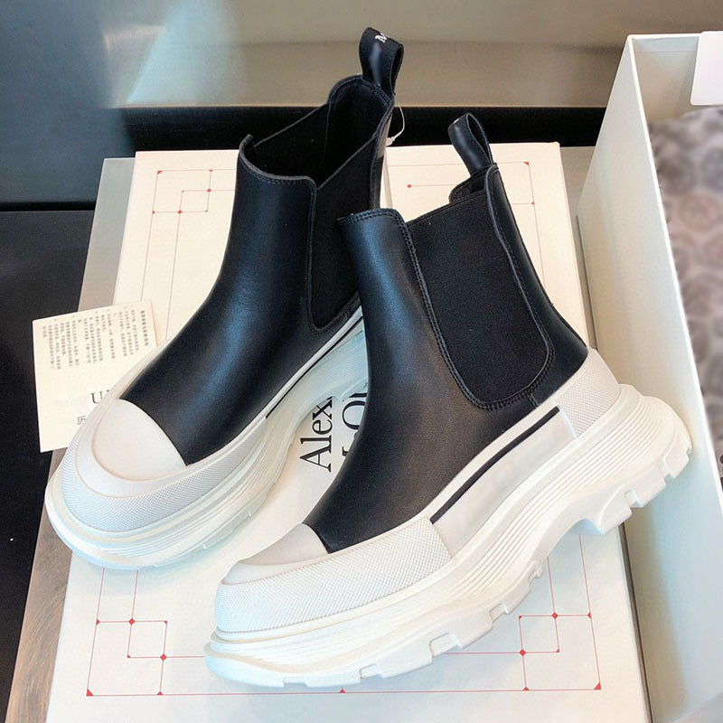 Leather Shoes Platform Ankle Boots