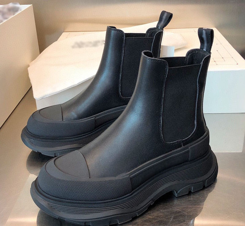 Leather Shoes Platform Ankle Boots