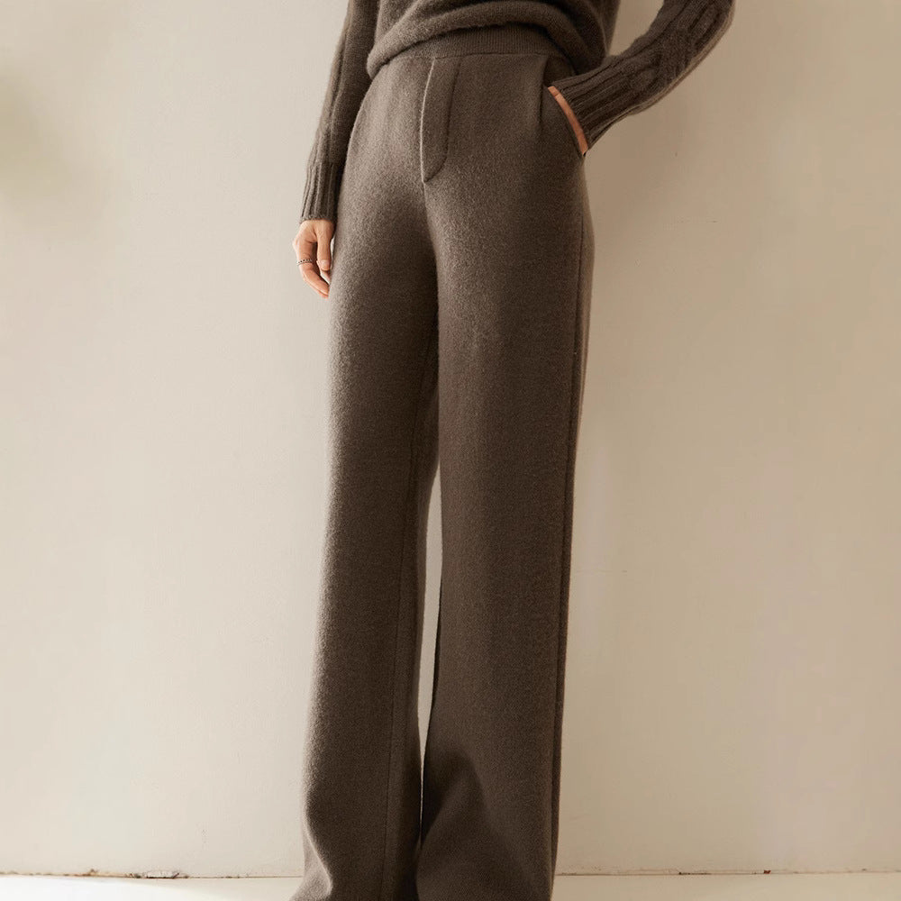 High-Waisted Knitted Cashmere Wide-Leg Pants