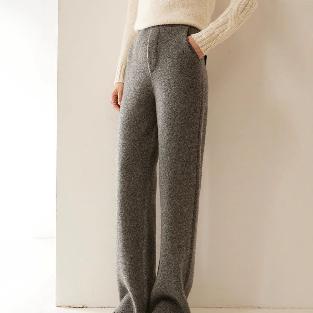 High-Waisted Knitted Cashmere Wide-Leg Pants