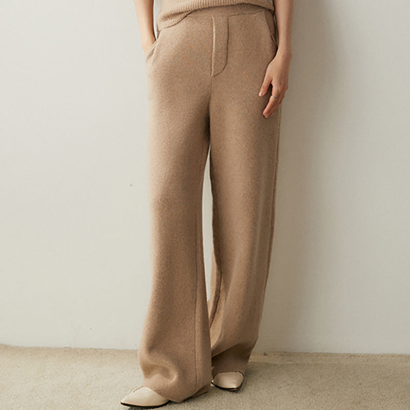 High-Waisted Knitted Cashmere Wide-Leg Pants