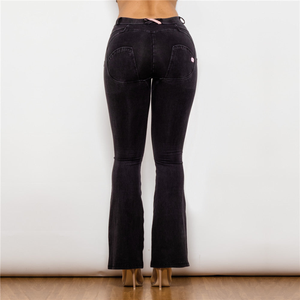 Elastic Mid-Waist Jeans