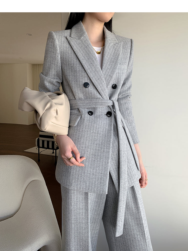 Wool Coat & Wide Leg Trousers Suit
