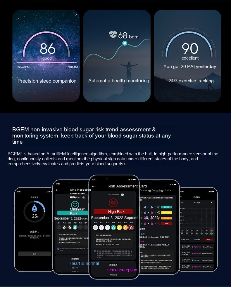 Blood Sugar Testing & Health Monitor Smart Ring