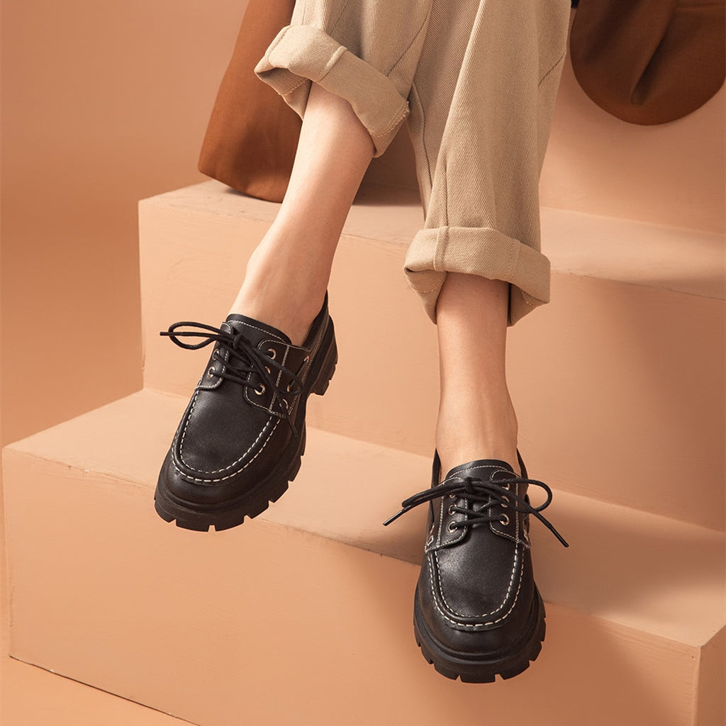 British Style Leather Platform Flats