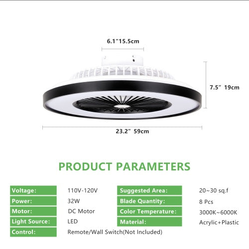23" Smart Ceiling Fan with LED RGB & App Control