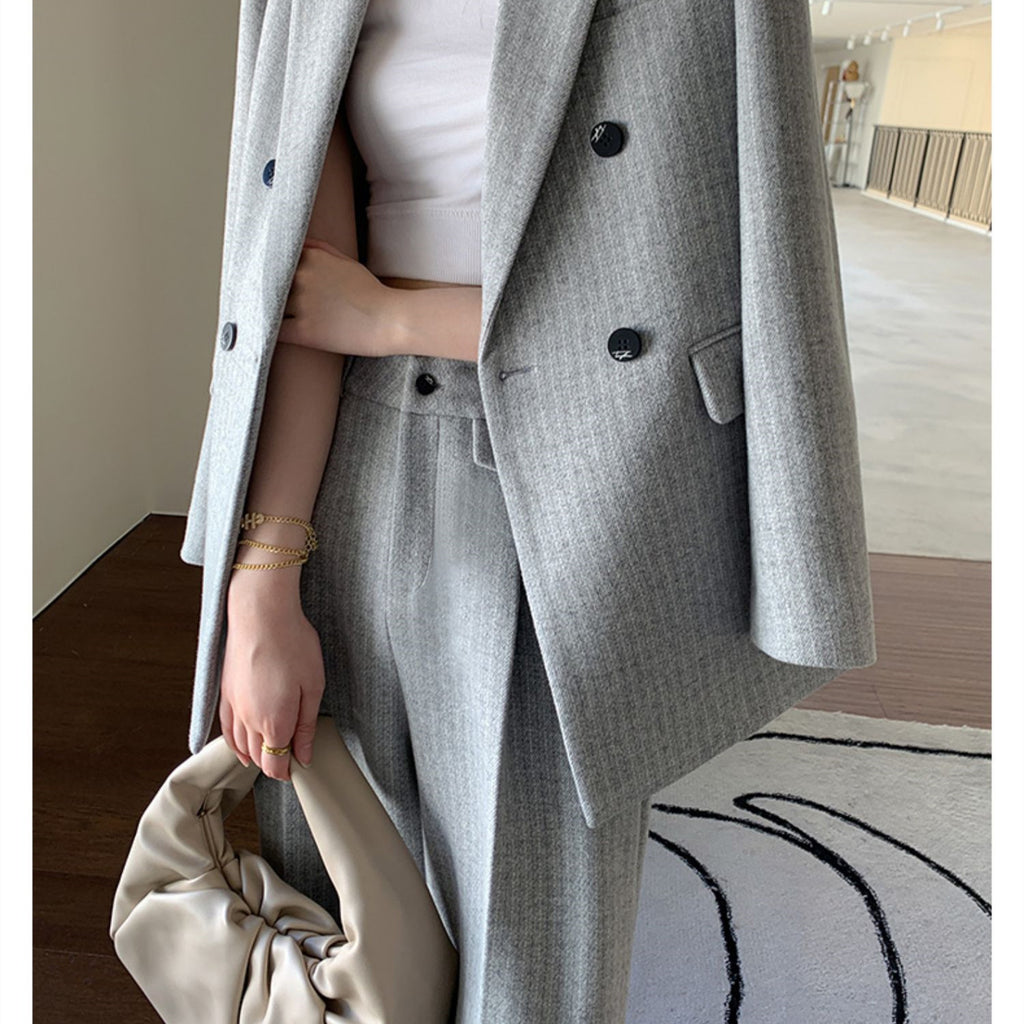 Wool Coat & Wide Leg Trousers Suit