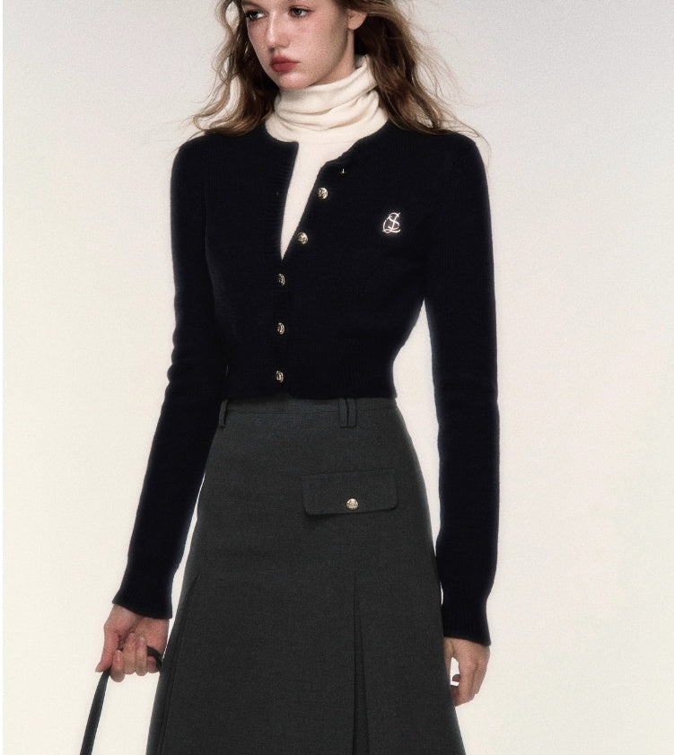 Short Round Neck Wool Cardigan Coat