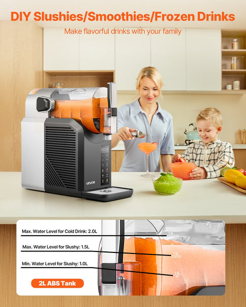 2L Slush Machine for Home (Frozen Drink Maker, Self-Cleaning)