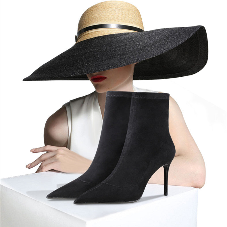 Leather Suede High Heel Booties