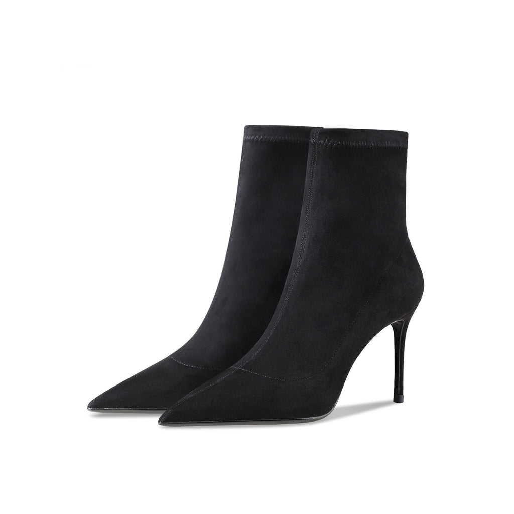 Leather Suede High Heel Booties