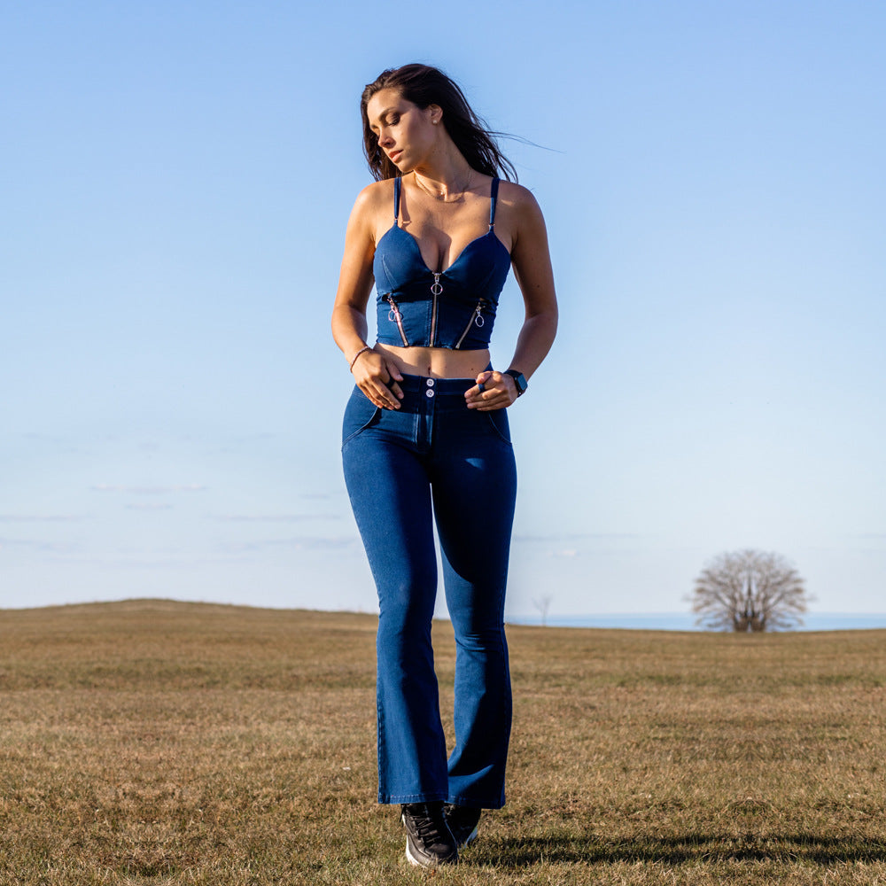 Elastic Mid-Waist Jeans
