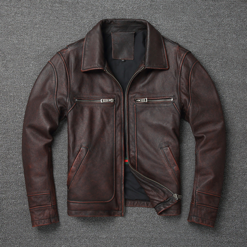 Distressed Leather Motorcycle Coat
