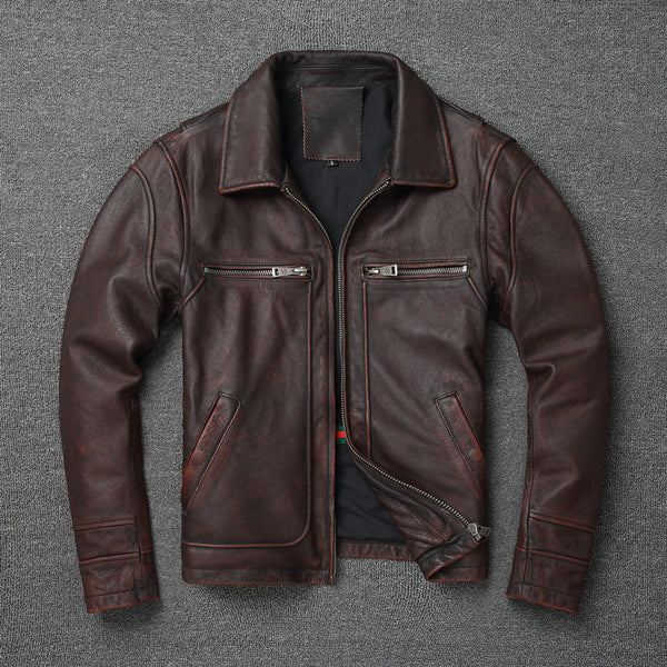 Distressed Leather Motorcycle Coat