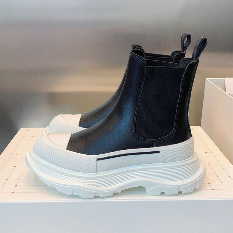 Leather Shoes Platform Ankle Boots