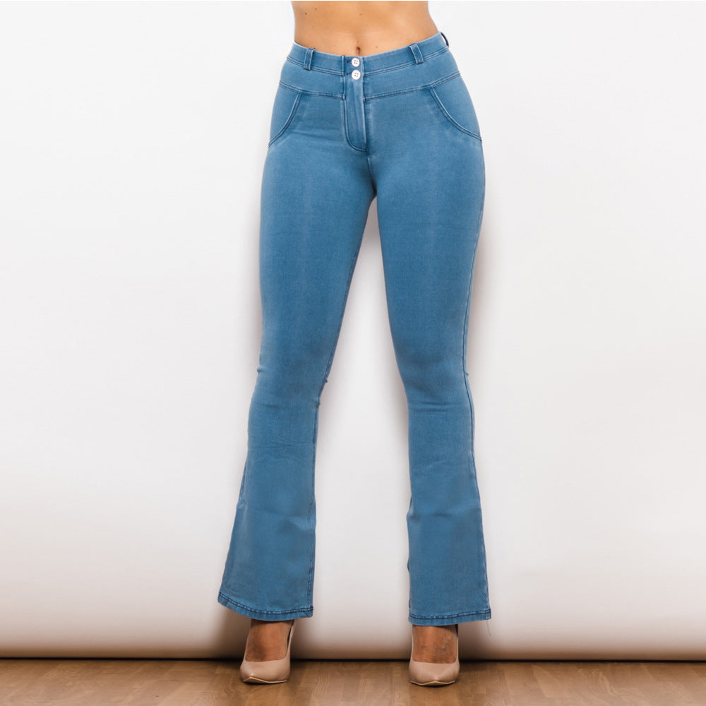 Elastic Mid-Waist Jeans