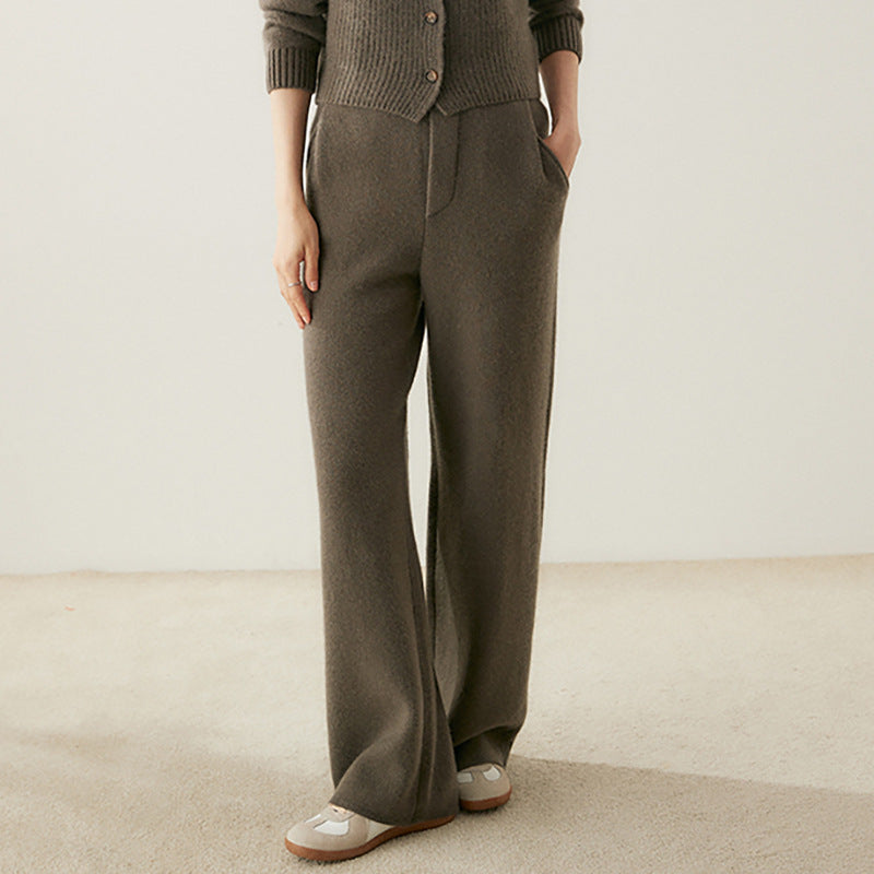 High-Waisted Knitted Cashmere Wide-Leg Pants