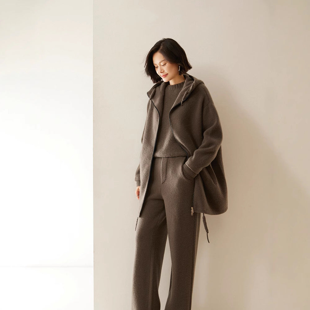 High-Waisted Knitted Cashmere Wide-Leg Pants