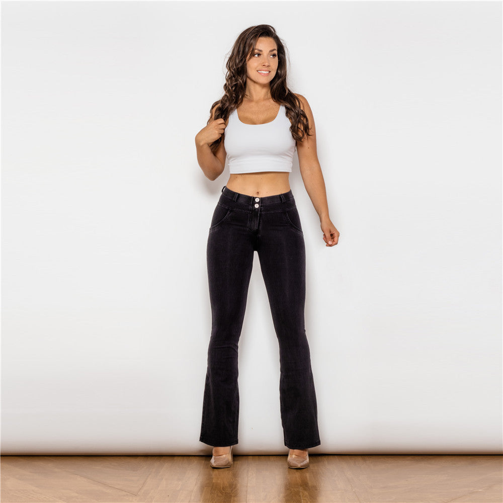 Elastic Mid-Waist Jeans